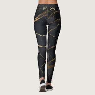 Leggings Impression de marbre noir et or abstrait