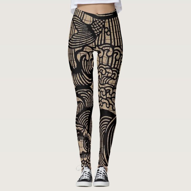 Leggings Impression de poisson noir (Devant)