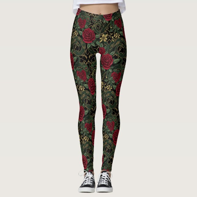 Leggings Impression de rose serpent (Devant)