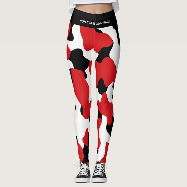 Leggings Impression de vache noire rouge tendance personnal (Devant)