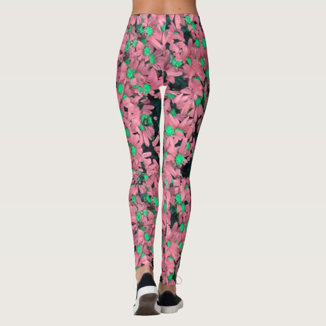 Leggings Impression florale rose et verte fantastique (Dos)