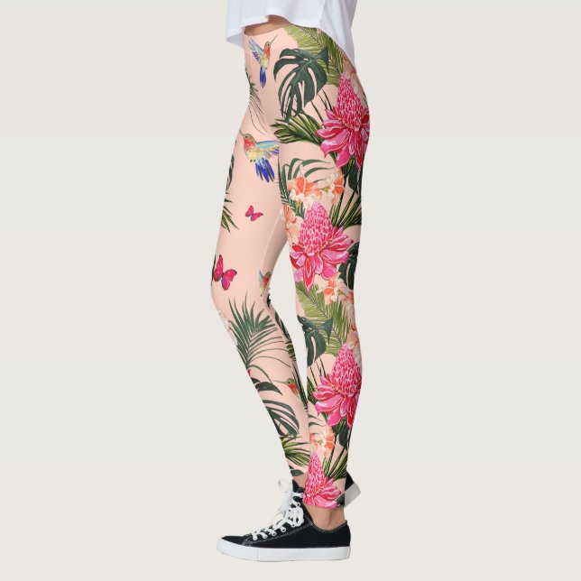 Leggings Impression florale tropicale, Colibris, Papillons (Gauche)