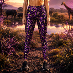 Leggings Impression léopard violet et or