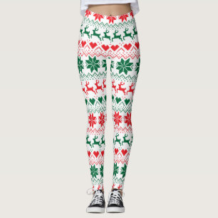 Leggings Impression Rouge et vert Fair Isle