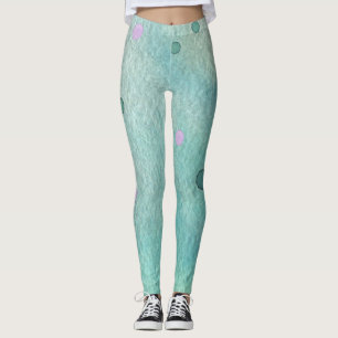 Leggings Impression Turquoise et orchidée de peinture pour