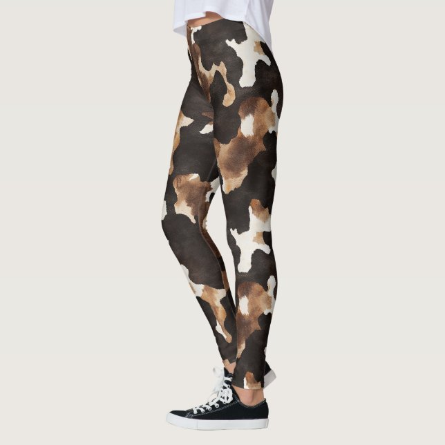 Leggings Impression vache crème marron noir (Gauche)