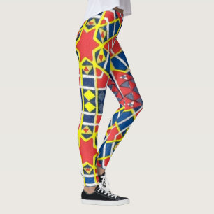 Leggings imprimé abstrait rouge blanc jaune