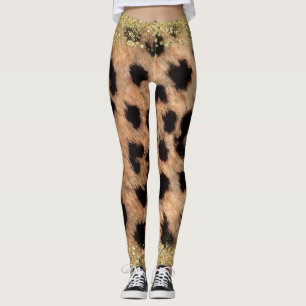 Leggings Imprimé Animal Léopard Guépard Paillettes Dorées T
