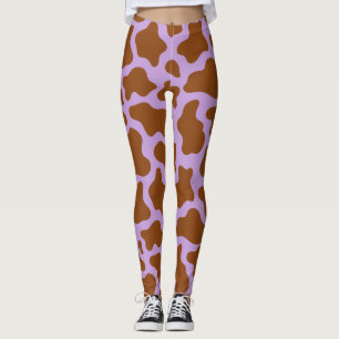 Leggings imprimé de vache brun violet pastel