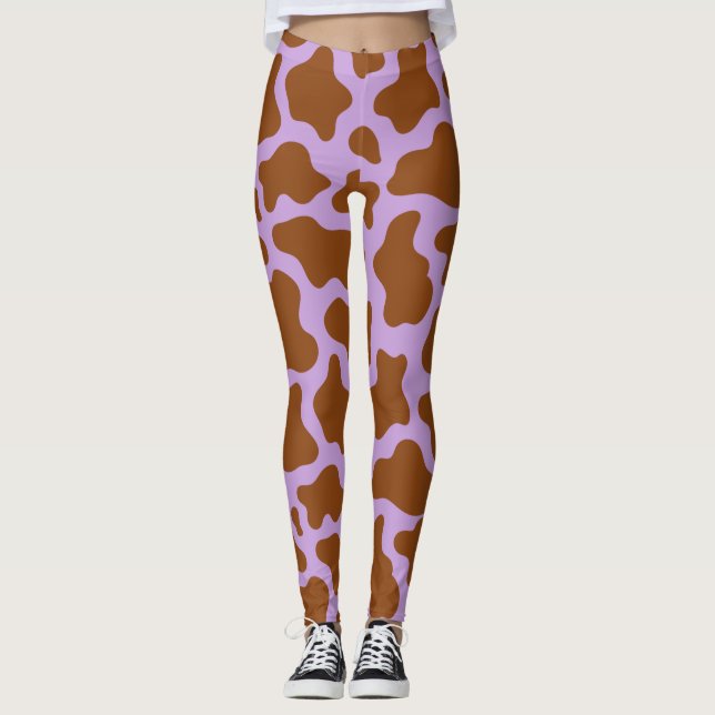 Leggings imprimé de vache brun violet pastel (Devant)