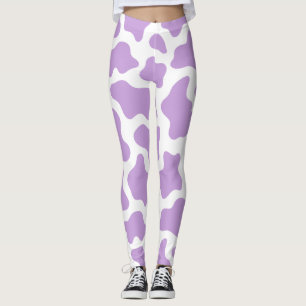 Leggings imprimé de vache violet pastel kawaii