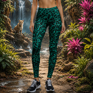 Leggings Imprimé Léopard Métallisé Sarcelle Vibrant