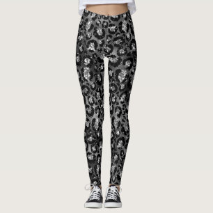 Leggings Imprimé léopard noir et gris argenté