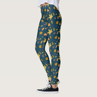 Leggings imprimés feuille bleue d'automne | Style