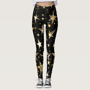 Leggings imprimés partout Black & Gold Stars