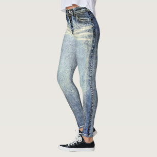 Leggings imprimés partout en jeans lavés en détres