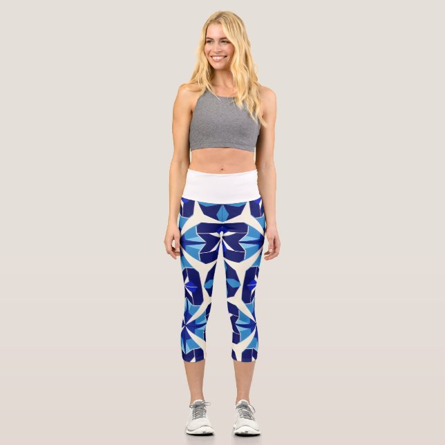 Leggings in Blautönen und Navyblau. (Vorderseite)