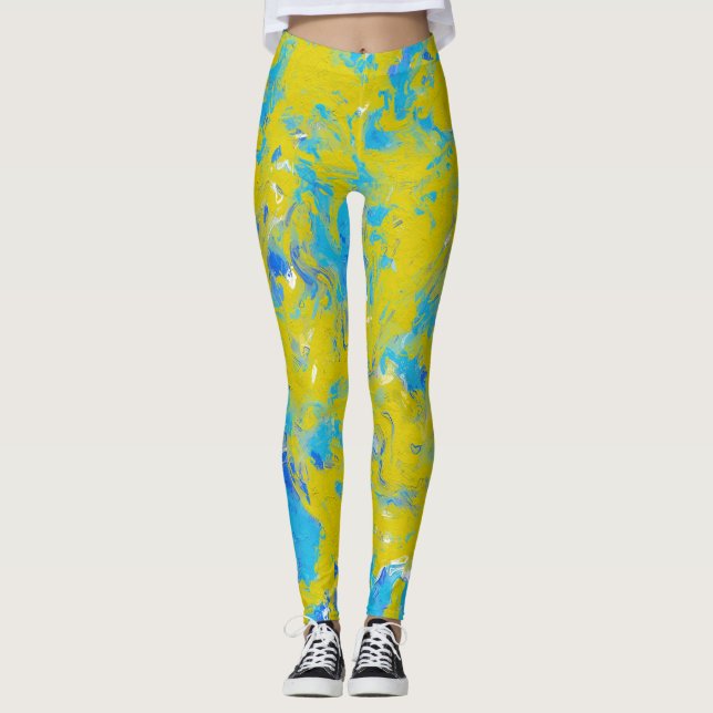Leggings in den Wirbel Gelb, Blau und Weiß (Vorderseite)