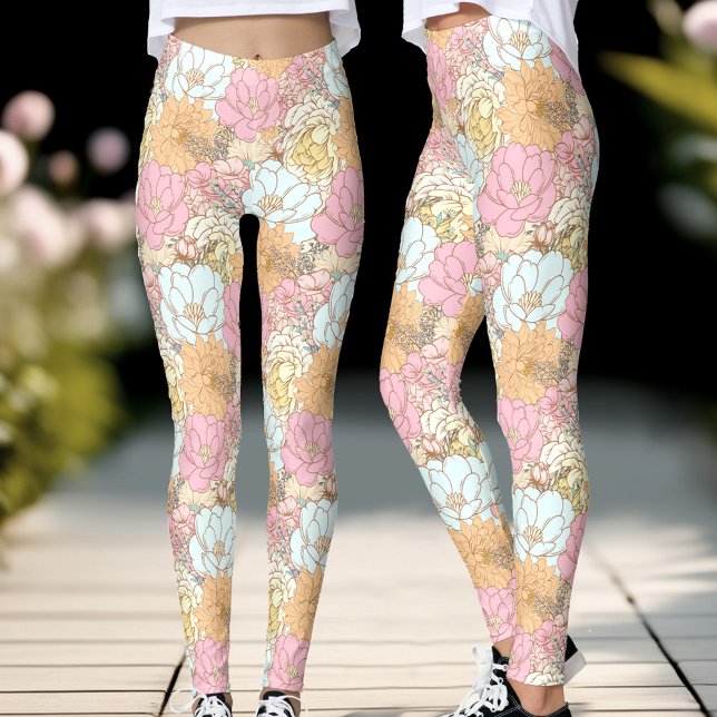 Leggings in farbenfrohen Pastellfarben Rosa Blumen (Colorful Pastel Pink Floral Pattern Leggings)