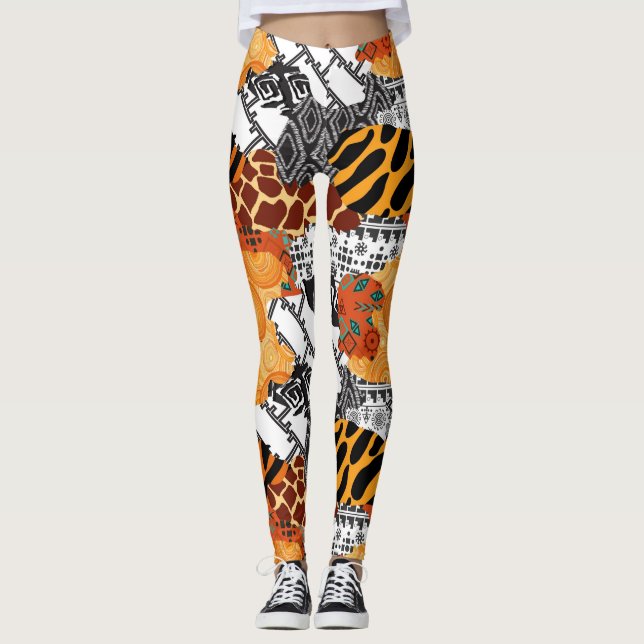 Leggings in weißer und orangefarbener Optik (Vorderseite)