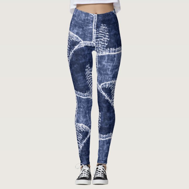 Leggings Indigo Patchwork : Texturé Checked Elegance (Devant)