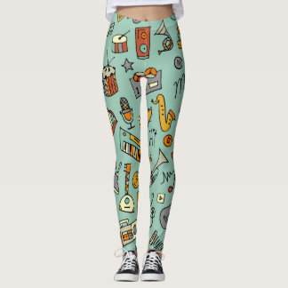 Leggings Instruments de musique, motif de croquis vintage.