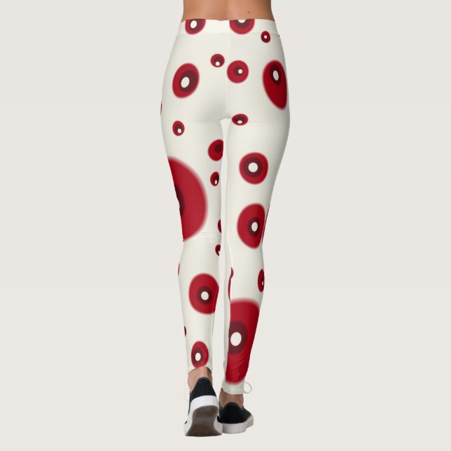 Leggings Ivory Red Dots Funky Whimsical Circle Pattern  (Dos)