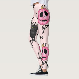 Leggings Jack-O-Lantern rose et chat noir