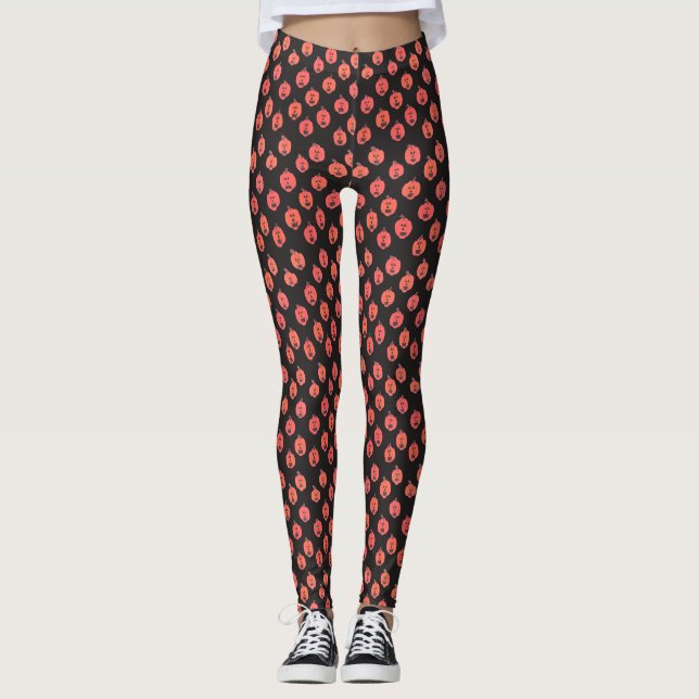 Leggings Jack-o-lanternes d'Halloween en noir (Devant)