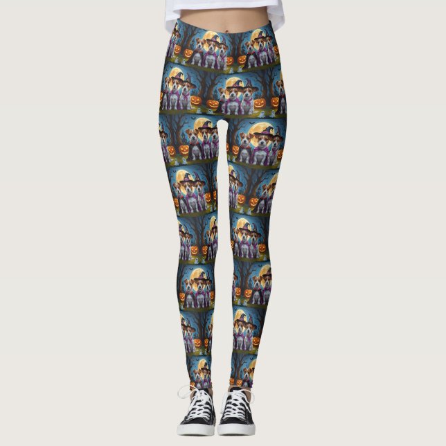 Leggings Jack Russell Chiens Citrouille Halloween Drôle (Devant)