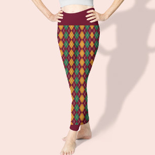 Leggings Jacquard Rouge Vert Motif Élégant Plutôt