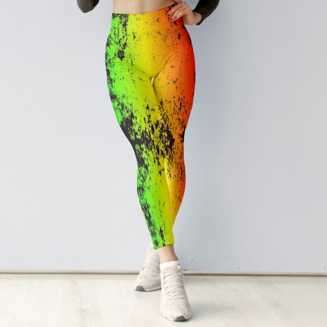 Leggings Jamaïque Neon Rasta Couleurs Grunge Distorsion (Jamaica Neon Rasta Colors Grunge Distressed Leggings)
