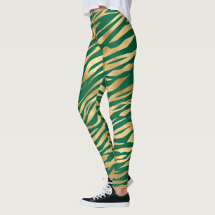 Leggings Jambe vert d'émeraude et zèbre d'or/jambe de tig