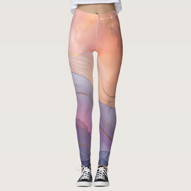 Leggings Jambes Abstraites de pêche violette (Devant)