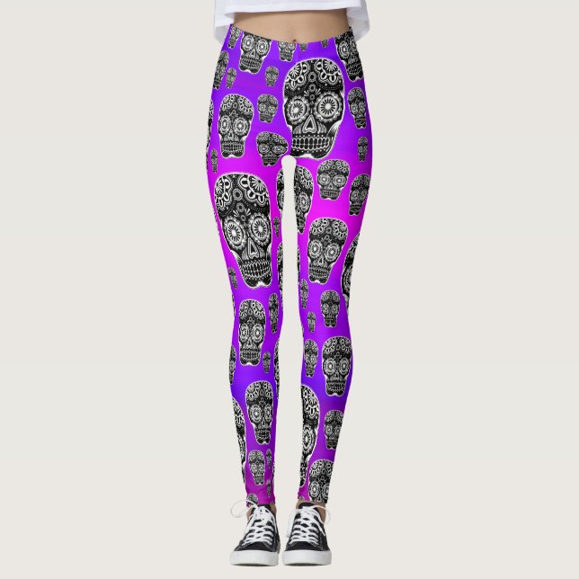 Leggings Jambes de crâne de sucre pourpre (Devant)