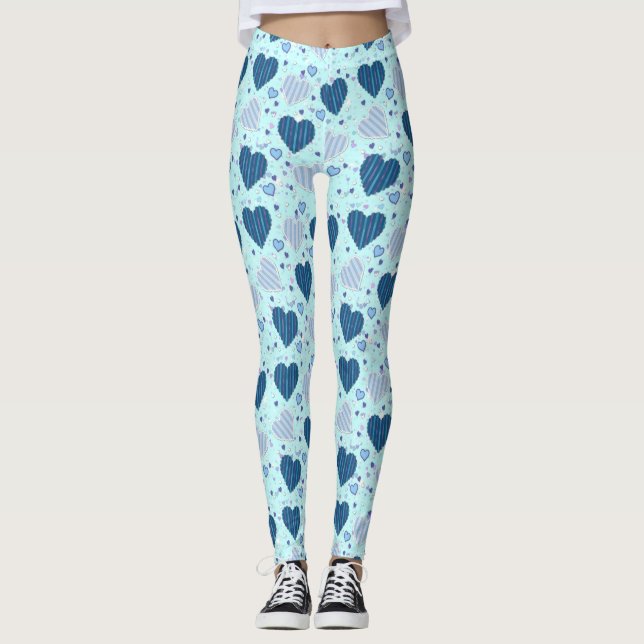 Leggings Jambes de femmes aux Coeurs Bleus (Devant)