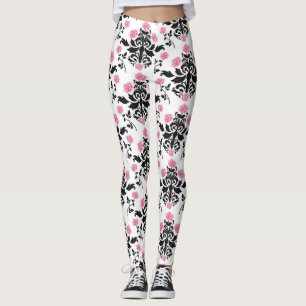 Leggings Jambes de femmes Damas roses/blanches
