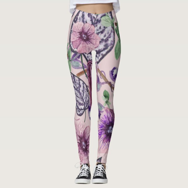 Leggings Jambes de fleurs Roses violettes (Devant)