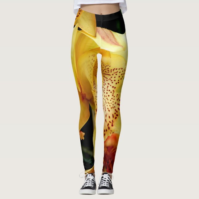 Leggings Jambes d'orchidées de Cymbidium jaune pâle (Devant)