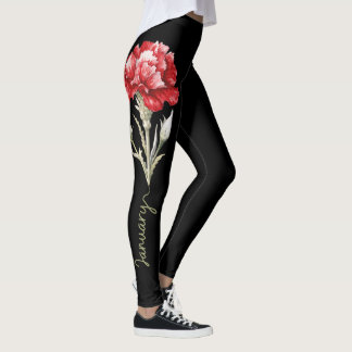 Leggings Janvier Fleur de naissance, Carnation rouge sur No