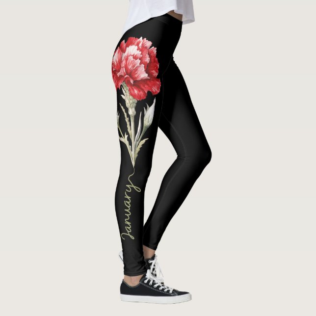 Leggings Janvier Fleur de naissance, Carnation rouge sur No (Droite)