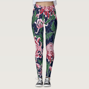 Leggings Japonais Chrysanthemum Peonies Motif Vintage