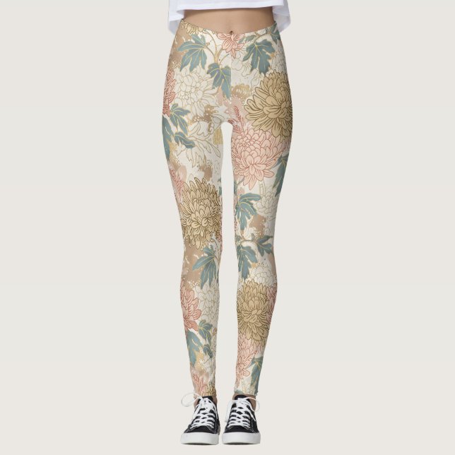 Leggings japonais floraux rose et or (Devant)