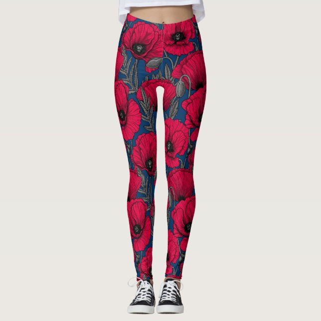 Leggings Jardin à pavot nocturne (Devant)