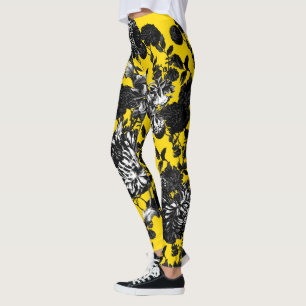 Leggings Jardin d'agrément floral blanc jaune noir de Toile