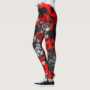 Leggings Jardin d'agrément floral rouge blanc noir de Toil