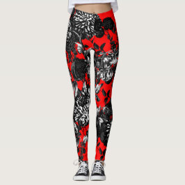 Leggings Jardin d'agrément floral rouge blanc noir de Toile