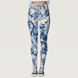 Leggings Jardin de cygne en porcelaine bleue