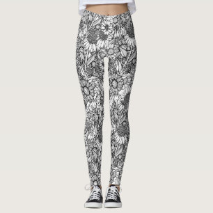 Leggings Jardin Fleur sauvage australien noir et blanc