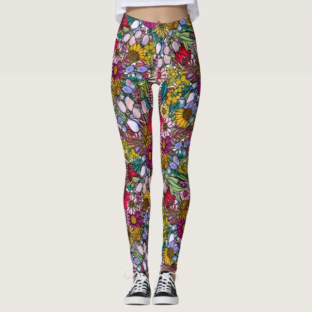 Leggings Jardin Fleur sauvage d'été australien (Devant)